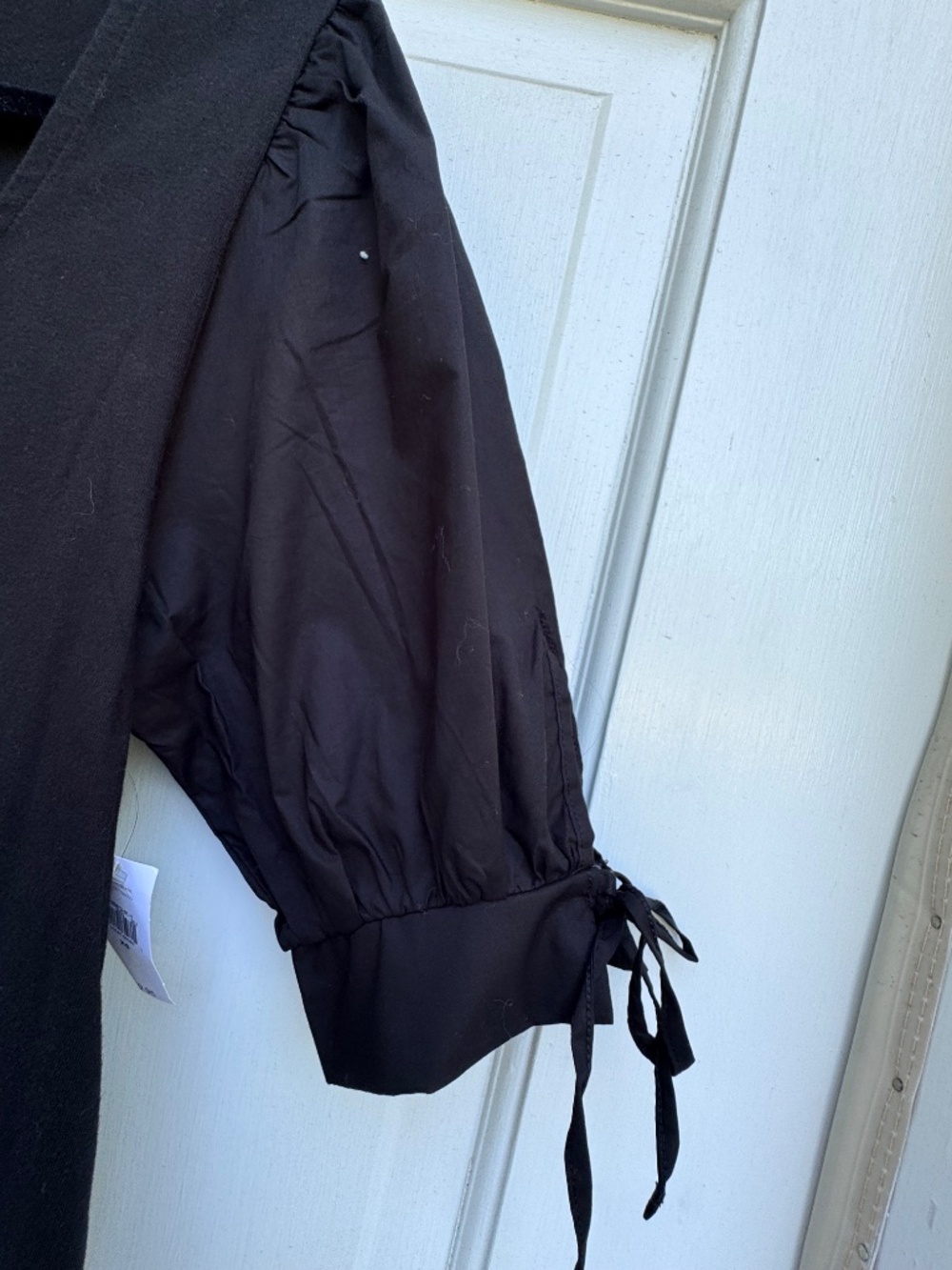 Gap Puffed Tie Sleeve Top XS Black 100% Cotton Square Neck Blouse - Picture 4 of 8